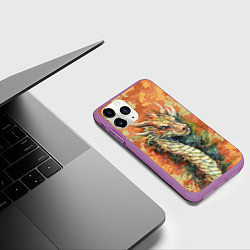 Чехол iPhone 11 Pro матовый Зеленый древесный дракон с листьями, цвет: 3D-фиолетовый — фото 2