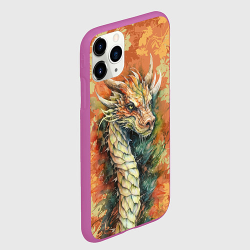 Чехол iPhone 11 Pro матовый Зеленый древесный дракон с листьями / 3D-Фиолетовый – фото 2