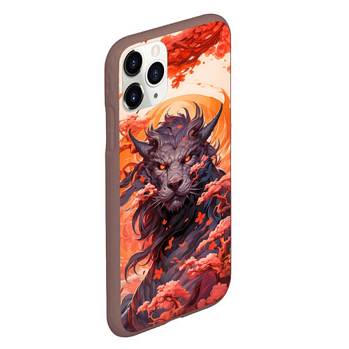 Чехол iPhone 11 Pro матовый Тигровый дракон сакура / 3D-Коричневый – фото 2