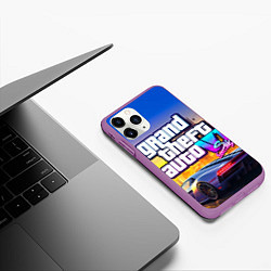 Чехол iPhone 11 Pro матовый Grand theft auto 6 street vice city, цвет: 3D-фиолетовый — фото 2