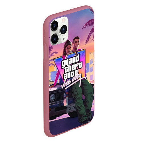 Чехол iPhone 11 Pro матовый Grand theft auto 6 Лусия и Джейсон / 3D-Малиновый – фото 2