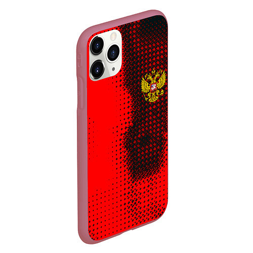 Чехол iPhone 11 Pro матовый Россия герб спорт краски / 3D-Малиновый – фото 2