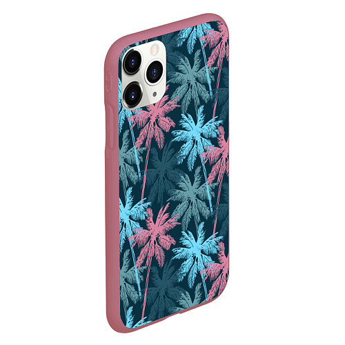 Чехол iPhone 11 Pro матовый Паттерн - пальмы / 3D-Малиновый – фото 2