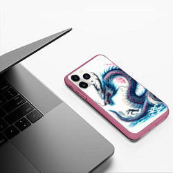 Чехол iPhone 11 Pro матовый Японский акварельный дракон - ирезуми, цвет: 3D-малиновый — фото 2