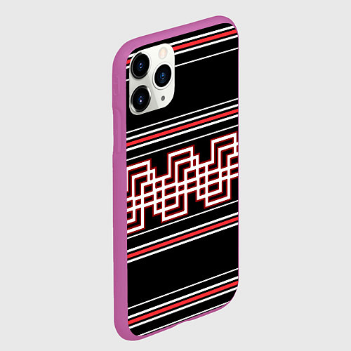 Чехол iPhone 11 Pro матовый Греческие линии красные и белые / 3D-Фиолетовый – фото 2