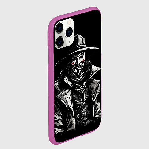 Чехол iPhone 11 Pro матовый Гай фокс на чёрном фоне / 3D-Фиолетовый – фото 2