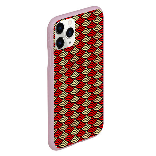 Чехол iPhone 11 Pro матовый Золотая и красная чешуя / 3D-Розовый – фото 2