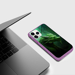Чехол iPhone 11 Pro матовый Яркий зеленый дракон, цвет: 3D-фиолетовый — фото 2