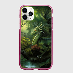 Чехол iPhone 11 Pro матовый Лесной зеленый дракон символ 2024 года, цвет: 3D-малиновый