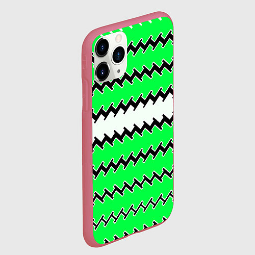 Чехол iPhone 11 Pro матовый Белые и зелёные полосы / 3D-Малиновый – фото 2