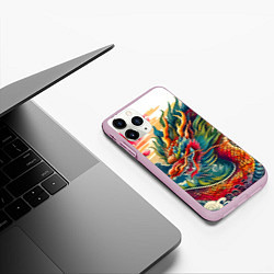 Чехол iPhone 11 Pro матовый Гравюра японского дракона, цвет: 3D-розовый — фото 2