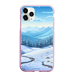 Чехол iPhone 11 Pro матовый Зимний пейзаж, цвет: 3D-розовый