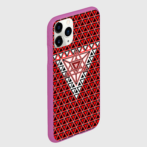 Чехол iPhone 11 Pro матовый Красные и чёрные треугольники / 3D-Фиолетовый – фото 2