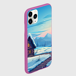 Чехол iPhone 11 Pro матовый Лесной зимний домик, цвет: 3D-фиолетовый — фото 2
