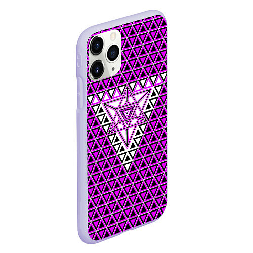 Чехол iPhone 11 Pro матовый Розовые и чёрные треугольники / 3D-Светло-сиреневый – фото 2