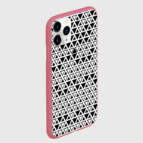 Чехол iPhone 11 Pro матовый Треугольники чёрные и белые / 3D-Малиновый – фото 2