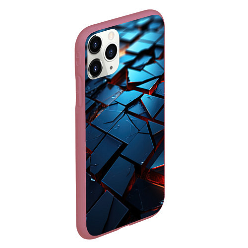 Чехол iPhone 11 Pro матовый Синие битые плитки / 3D-Малиновый – фото 2