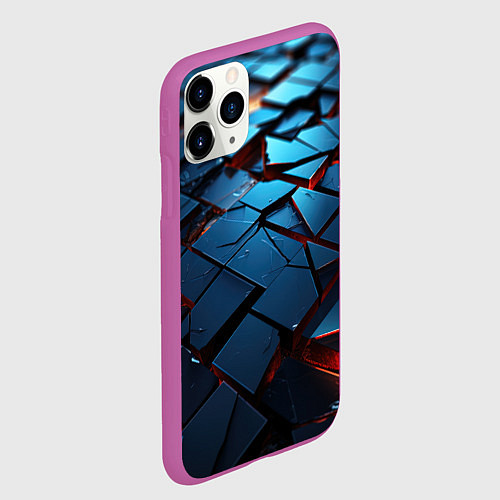 Чехол iPhone 11 Pro матовый Синие битые плитки / 3D-Фиолетовый – фото 2