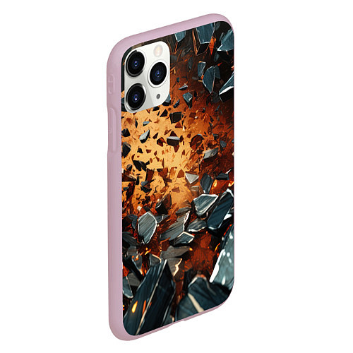 Чехол iPhone 11 Pro матовый Летящие камни и взрыв / 3D-Розовый – фото 2