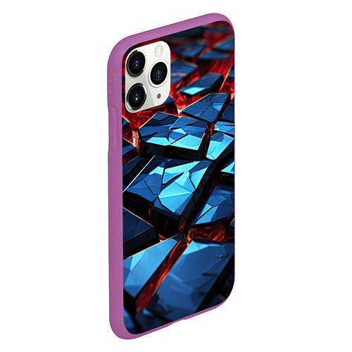 Чехол iPhone 11 Pro матовый Синие абстрактные плиты и красное свечение / 3D-Фиолетовый – фото 2