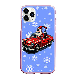 Чехол iPhone 11 Pro матовый Дед Мороз едет на машине, цвет: 3D-розовый