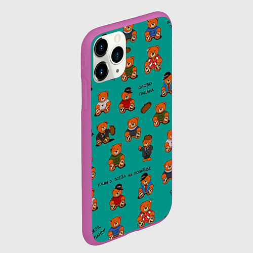 Чехол iPhone 11 Pro матовый Слово пацана: мишки-персонажи / 3D-Фиолетовый – фото 2