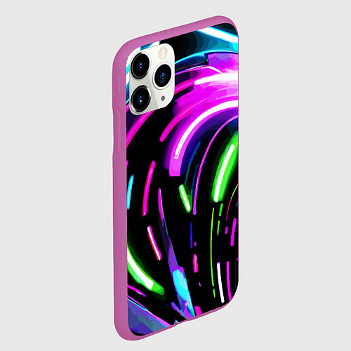 Чехол iPhone 11 Pro матовый Неоновая экспрессивная абстракция / 3D-Фиолетовый – фото 2