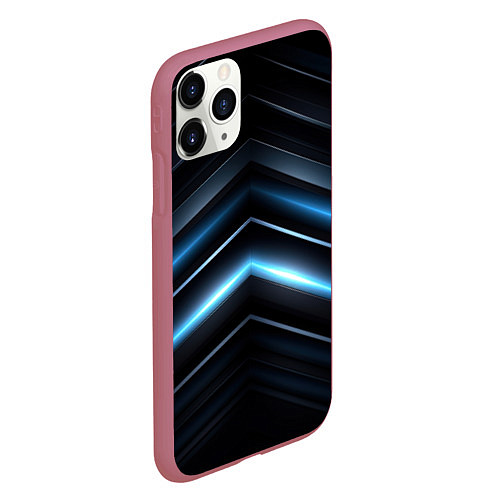 Чехол iPhone 11 Pro матовый Синий неоновый яркий свет на черном абстрактном фо / 3D-Малиновый – фото 2