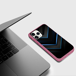 Чехол iPhone 11 Pro матовый Синий неоновый яркий свет на черном абстрактном фо, цвет: 3D-малиновый — фото 2