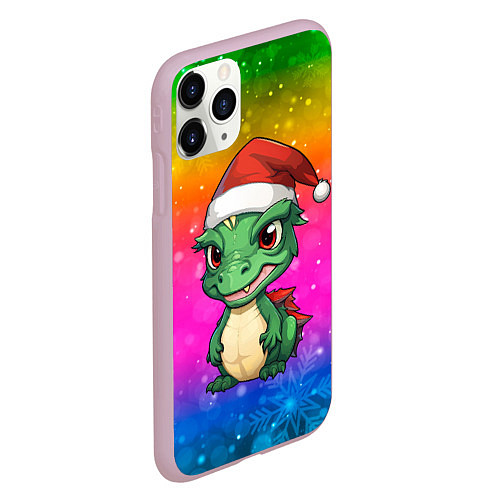 Чехол iPhone 11 Pro матовый Дракон радужный фон / 3D-Розовый – фото 2
