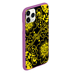 Чехол iPhone 11 Pro матовый Хохломская роспись золотые цветы на чёроном фоне, цвет: 3D-фиолетовый — фото 2