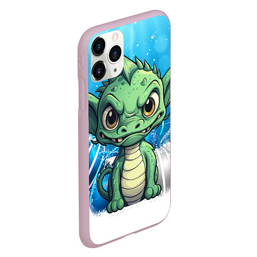 Чехол iPhone 11 Pro матовый Маленький зеленый забавный дракон / 3D-Розовый – фото 2