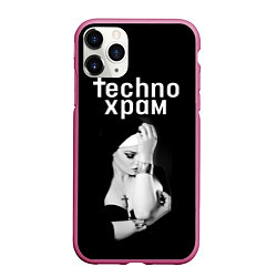 Чехол iPhone 11 Pro матовый Techno храм монашка с золотыми браслетами, цвет: 3D-малиновый