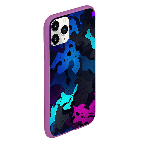 Чехол iPhone 11 Pro матовый Абстрактный камуфляж в кислотных абстрактных пятна / 3D-Фиолетовый – фото 2