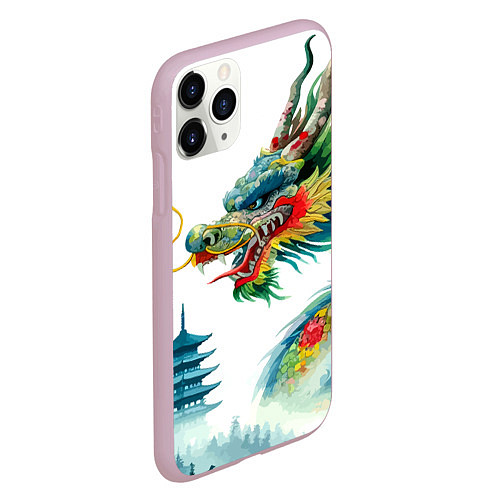 Чехол iPhone 11 Pro матовый Japanese watercolor dragon - art / 3D-Розовый – фото 2