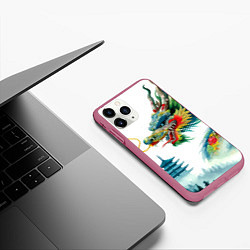 Чехол iPhone 11 Pro матовый Japanese watercolor dragon - art, цвет: 3D-малиновый — фото 2