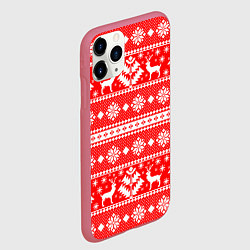 Чехол iPhone 11 Pro матовый Новый год ели и олени на красном фоне, цвет: 3D-малиновый — фото 2