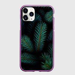 Чехол iPhone 11 Pro матовый Хвоя - паттерн, цвет: 3D-фиолетовый
