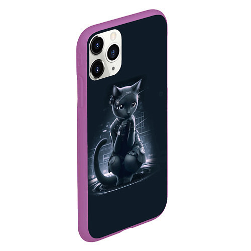 Чехол iPhone 11 Pro матовый Sweet cat - cyberpunk / 3D-Фиолетовый – фото 2