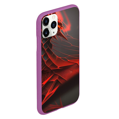 Чехол iPhone 11 Pro матовый Красная сеть на чёрном фоне / 3D-Фиолетовый – фото 2