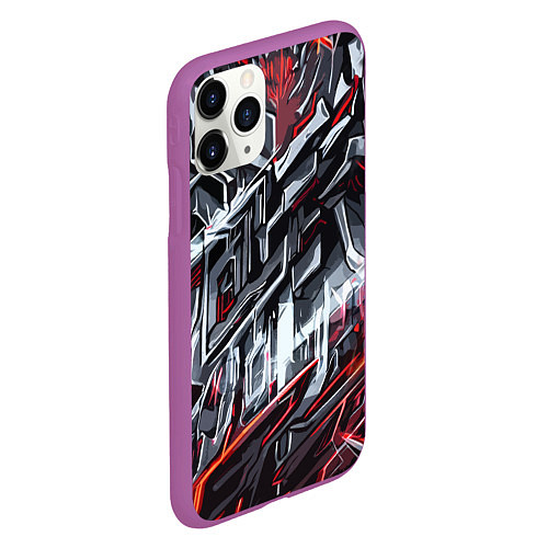 Чехол iPhone 11 Pro матовый Агрессивный металл красный / 3D-Фиолетовый – фото 2