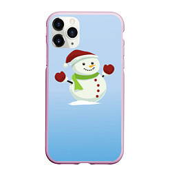Чехол iPhone 11 Pro матовый Снеговик новогодний, цвет: 3D-розовый