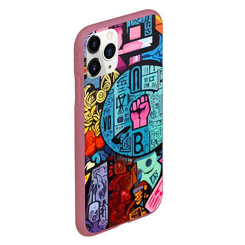 Чехол iPhone 11 Pro матовый Кулак - граффити / 3D-Малиновый – фото 2