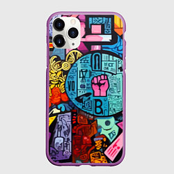 Чехол iPhone 11 Pro матовый Кулак - граффити, цвет: 3D-фиолетовый