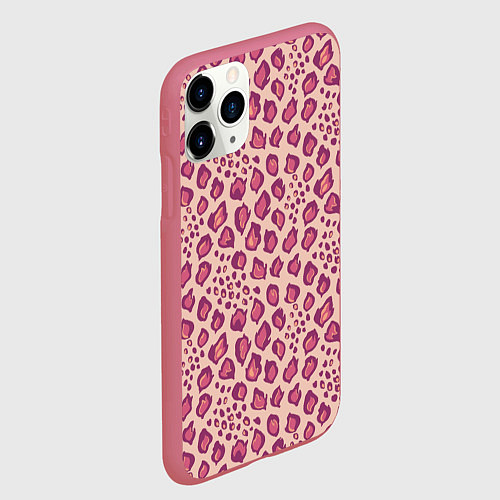 Чехол iPhone 11 Pro матовый Цветущий леопард тюльпановое поле / 3D-Малиновый – фото 2