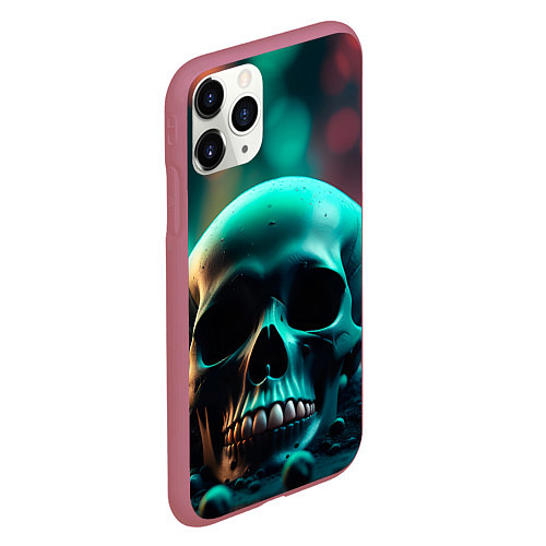 Чехол iPhone 11 Pro матовый Бирюзовый череп среди стеклянных шаров и боке / 3D-Малиновый – фото 2