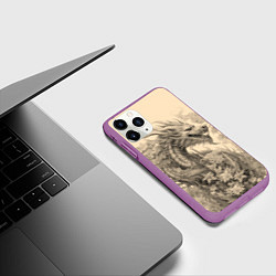 Чехол iPhone 11 Pro матовый Дракон поднимается из цветов, цвет: 3D-фиолетовый — фото 2