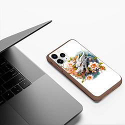 Чехол iPhone 11 Pro матовый Китайский дракон в цветах сакуры, цвет: 3D-коричневый — фото 2