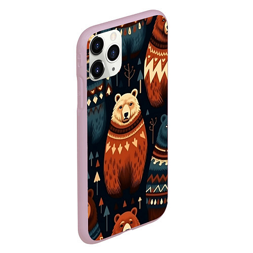 Чехол iPhone 11 Pro матовый Медведи индейцы / 3D-Розовый – фото 2