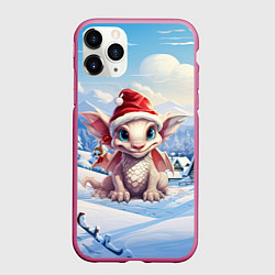 Чехол iPhone 11 Pro матовый Дракон на снежном фоне, цвет: 3D-малиновый